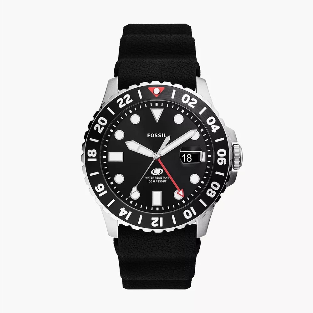 Fossil Men's Blue Gmt Black Silicone Watch 46mm